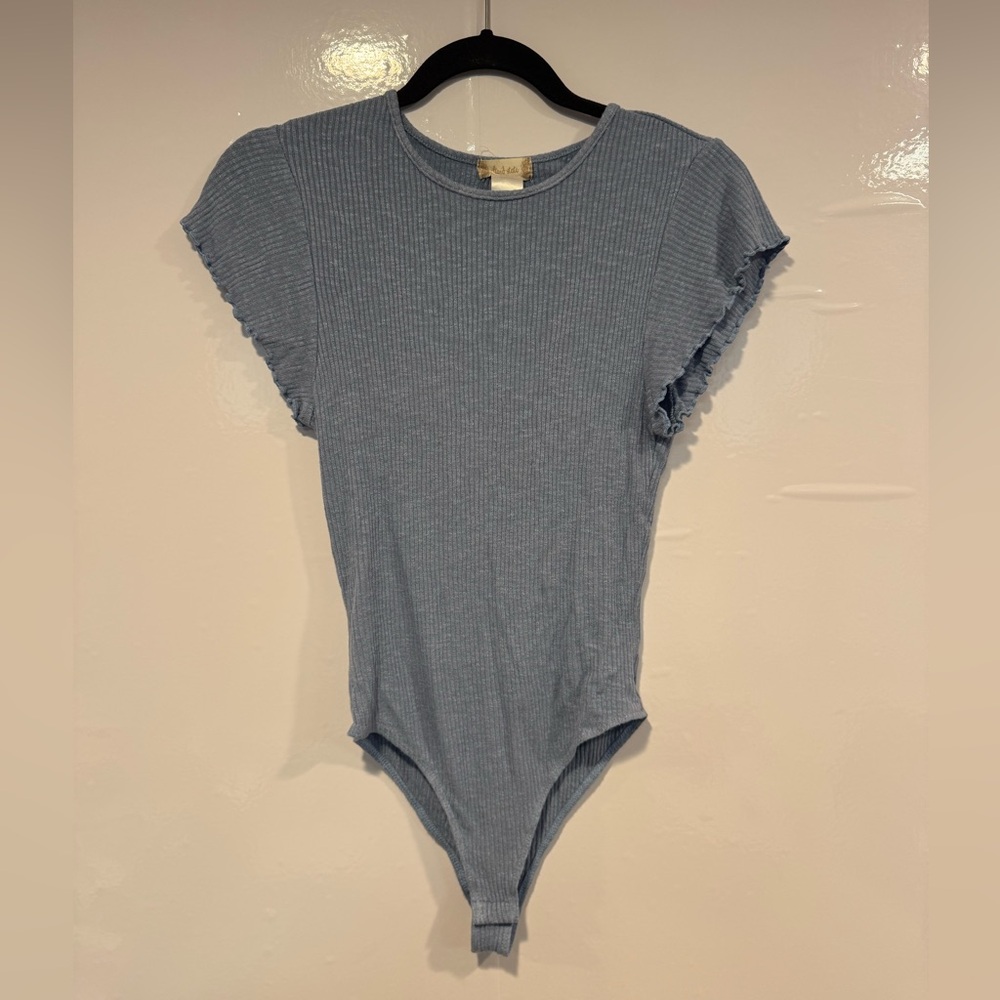 Blue Ribbed flutter sleeve Altar’d State Bodysuit